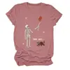 Camiseta feminina independente da Amazon, da moda, única e divertida, com caveira "well shit", balão, rosa, gola redonda e manga curta