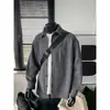 Camisa de Patrón Espina de Pescado para Hombre Primavera y Otoño Chaqueta Retro Americana con Solapas Rayas de Gama Alta Chaqueta Juvenil de Manga Larga