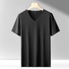 Comercio Exterior Nueva Verano Color Sólido Camiseta Manga Corta para Hombre Hielo Transpirable Delgada Casual Cuello en V Hielo Fresco Camiseta Base Top