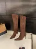 Botas de salto alto fino, bico fino, botins, botas longas, botas femininas, coleção outono/inverno 2025, camurça, botas de cano justo, botas de montaria de cano longo