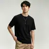 Camiseta de algodón romano de peso pesado, manga corta para hombre, seda de hielo, sensación fresca, color liso, secado rápido, manga media, diseño de retazos moderno