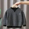 Sudadera Rayada para Niños 1692 Primavera Nuevo Estilo Casual Versátil Conjunto de Primavera Ropa de Primavera y Otoño Estilo Coreano Holgado Superior Moderno