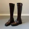 Botas compridas estilo retrô britânico com fivela de cinto, de perna fina, de cano curto no tornozelo, novas botas de montaria femininas, botas de salto grosso que não ultrapassam o joelho