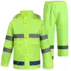Conjunto de Capa de Chuva e Calça de Chuva Refletivos Longo Dividido Camada Dupla Verde Fluorescente Roupas Refletivas para Tráfego e Saneamento