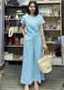 2022 Sudeste Asiático, Europa y Estados Unidos Transfronterizo Nuevo Conjunto de Traje Elegante de Color Sólido de Manga Corta de Dos Piezas para Mujer Venta al por Mayor