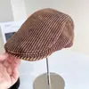 Gorra de Béisbol Vintage Lavada Retro Británica para Hombres y Mujeres, Gorra de Béisbol Rayada de Otoño e Invierno, Boina Invertida Estilo Vintage de Moda