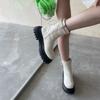 Botines cortos nuevos de otoño e invierno para mujer 2023 estilo británico con cordones en la parte trasera y cremallera lateral, botas de caballero de suela gruesa de cuero suave, botas Martin de chica hot