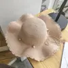 Chapéu de Verão Feminino com Pérolas, Estilo Coreano, Chapéu de Praia Versátil, Fresco e Simples, Chapéu de Palha de Aba Larga, Proteção Solar, Chapéu de Sol Casual Tendência