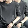 [Destaque] Camiseta masculina de manga comprida, adequada para primavera e outono, estilo casual, gola redonda, corte solto, respirável, versátil e leve, para usar por baixo