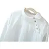 Diseñador Nuevo Estilo Chino Cuello de Muñeca Primavera Alta Gama Manga Larga Camisa Blanca Algodón Lino Vintage Reductor de Edad Color Sólido Blusa Top