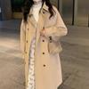 Abrigo Simple de Lana Estilo Coreano para Mujeres Pequeñas Nuevo Otoño e Invierno Engrosado Acolchado de Lana Largo Medio Gabardina