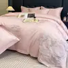 Novo Conjunto de Luxo de Algodão de Fibra Longa Puro para Primavera e Verão: Lençol de Cama, Lençol com Elástico, Capa de Edredom com Bordado Floral, Conjunto de Quatro Peças de Alta Qualidade