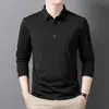 Nueva Camiseta de Manga Larga de Otoño para Hombre con Cuello Polo de Seda de Hielo Color Sólido Casual Camiseta de Manga Larga Parte Superior Camiseta de Manga Corta Venta al por Mayor