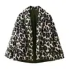Comercio Exterior Otoño Nueva Llegada Estilo Europeo y Americano Ropa para Mujer Moda Casual Holgada Versátil Estampado de Leopardo Decorado Chaqueta Abrigo de Algodón Blanco Negro Verde