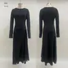 Estación Independiente Europeo y Americano 2025 Transfronterizo Otoño e Invierno Nueva Ropa de Mujer Color Puro Exquisito Envolvente Falda Larga Vestido de Manga Larga Anudado