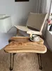 Mesa de Centro Plegable de Madera Maciza, Mesa Pequeña Simple para Balcón Exterior, Mesa Baja Tatami para Sala de Estar, Mesa de Centro para Balcón