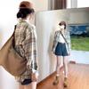 2026 Primavera y Otoño Europea y Americana Tallas Grandes Mujer Delgada Holgada Diseño Único Manga Larga Protección Solar Camisa Chaqueta a Cuadros