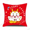 Nueva Almohada Año del Dragón 2024 Regalo de Año Nuevo Dibujos Animados Feliz Rojo Felpa Cojín de Sofá Funda de Almohada Hogar Venta al por Mayor