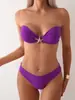 Nuevo Bikini Sexy Morado Sin Tirantes Estilo Europeo y Americano con Estrella de Mar y Cruz Conjunto de Dos Piezas para Mujer