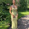Moda Europea y Americana Sexy Vestido Floral Estilo Femenino de Tirantes Finos con Espalda Descubierta Corte Bajo Hermosa Espalda Estilo Vacacional Verano Vestido Largo