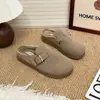 Use sola com fivela grossa 2026 slip-on novo estilo chinelos externos de algodão chinelos de meia de inverno mulas femininas forro de pelúcia quente alça de couro retrô