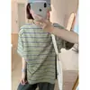 Compra Direta da Coreia Camiseta de Manga Curta Listrada Feminina Verão 2026 Nova Moda Roupas Femininas Solta Casual Top Dongdaemun
