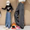 Comércio Exterior Roupas Infantis Meninas Calça Jeans com Plus Veludo Outono Inverno 2026 Novo Crianças de Médio a Grande Macacão de Veludo Calça Wide Leg Inverno