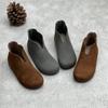 Botas Curtas de Couro Genuíno Artesanais Vintage Artísticas Novas Outono Femininas Zíper Traseiro Bico Redondo Plano Macio Couro de Vaca Casual Joker