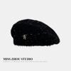 Otoño e Invierno Estilo Perezoso ~ Boina Dulce y Cool Tejida Negra Estilo Japonés para Mujer Simple Combinable Sombrero de Pintor Sombrero Belle