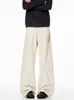 Pantalones casuales para hombre de algodón puro, corte diagonal, bordados, color blanco roto, marca de moda high-street, pantalones de trabajo de pierna recta, holgados, ligeramente acampanados, pantalones largos