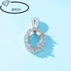 Soporte de cobre para colgante ovalado de diamante completo chapado en oro blanco soporte de aire DIY incrustado jadeíta huaz diamante simulación soporte de colgante de plata 925