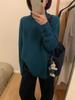 Estilo Coreano Otoño e Invierno Cuello Libre Suave Cera Terciopelo de Mapache Tejido Camiseta Base de Lana Perezosa Top Holgado