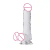 Dildo artificial feminino, transparente como cristal com ovo, pênis falso para masturbação feminina, dildo grande, atacado de brinquedos sexuais