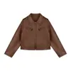 Blusas para Niñas Otoño 2026 Nuevo Estilo Coreano Holgada Versátil Solapa Cremallera Chaqueta Abrigo de Cuero para Niños Mayores