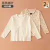 Nueva colección de principios de otoño: Camiseta de manga larga, fina, de cuello redondo, 100% algodón para niñas, adecuada para usar como capa interior en el jardín de infantes o para bebés