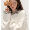 Suéter de punto retro blanco de alta gama de imitación de dos piezas para mujer, nuevo estilo otoño e invierno, suéter casual suelto suave