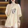 Camiseta de manga corta para mujer para madres, nuevo estilo popular moda verano 2024, elegante camisa de manga corta talla grande, top holgado para mujeres de mediana edad y mayores