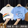 Estilo Verano 2025 Mediana y Grande Niños 100% Algodón Camiseta de Manga Corta para Niñas Moda Bebé Versátil Cuello Redondo Top Estampado