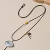 Colar Cordão Pingente Ajustável Cordão de Couro Encerado para Homens e Mulheres Pingente Cabeça de Buda Dourada Cordão Corrente de Suéter Acessórios Cordão para Pendurar no Pescoço