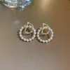Brincos de Círculo com Letra D de Diamante e Pérola, Broche de Prata, Brincos Simples da Coreia do Sul Dongdaemun, Brincos Elegantes da Moda para Todas as Ocasiões