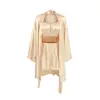 Pijama de Seda de Hielo, Lencería tipo Camisola, Conjunto de Tres Piezas con Shorts y Manga Larga, Ropa de Casa para Mujer, Otoño e Invierno 2026, Amigable con la Piel, Fresco y Sexy