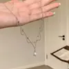 Popular Collar con Colgante de Perlas y Encaje Plateado de Doble Capa de Xiaohongshu para Mujer Cadena de Clavícula de Verano Joyería Collar Una Pieza Envío Directo