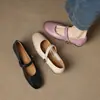 Sapatos de couro estilo francês para noite com salto baixo para mulheres, novo modelo 2025, sapatos Mary Jane de couro genuíno com bico redondo e tira única rasa