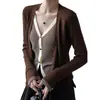 Em Estoque Atacado do Fabricante Cardigan de Tricô Manga Longa Falso Duas Peças Feminino Slim Fit Amigo da Pele Blusa Base Color Block