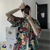 Camisa Japonesa de Manga Corta para Hombre Ins Retro Dibujos Animados Animal Personalidad Estampado Streetwear Coreana Holgada Top de Moda