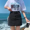 Falda de Mezclilla Negra para Mujer 2021 Verano Nuevo Estilo Coreano Cintura Alta Ajustada al Cuerpo Línea A Versátil Falda Corta