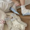 Azul gris primavera y verano calcetines japoneses de algodón a rayas con vuelta para mujer calcetines apilados "calcetines concha" viento coreano lazo