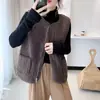 Chaleco de punto de lana de cordero estilo coreano para mujer, nueva moda trendy de otoño e invierno, chaqueta chaleco elegante y adelgazante para mujer