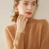 Suéter básico de cachemira de cuello medio para mujer, cachemira pura, engrosado, holgado, adelgazante, suéter de punto base, ropa interior