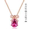 Nuevo Colgante de Lazo Dulce y de Moda con Circonita Incrustada con Piedras Preciosas de Color Rojo Rosado y Turmalina Simulada para Mujer